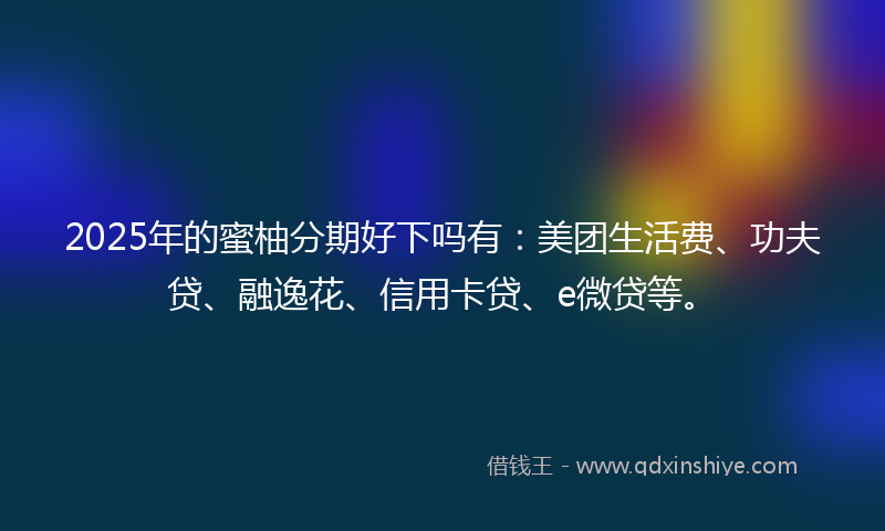 2025年的蜜柚分期好下吗有：美团生活费、功夫贷、融逸花、信用卡贷、e微贷等。