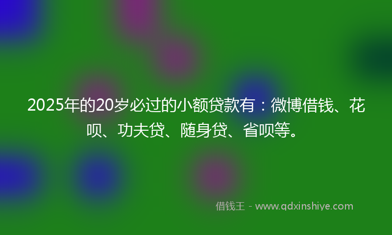 2025年的20岁必过的小额贷款有：微博借钱、花呗、功夫贷、随身贷、省呗等。