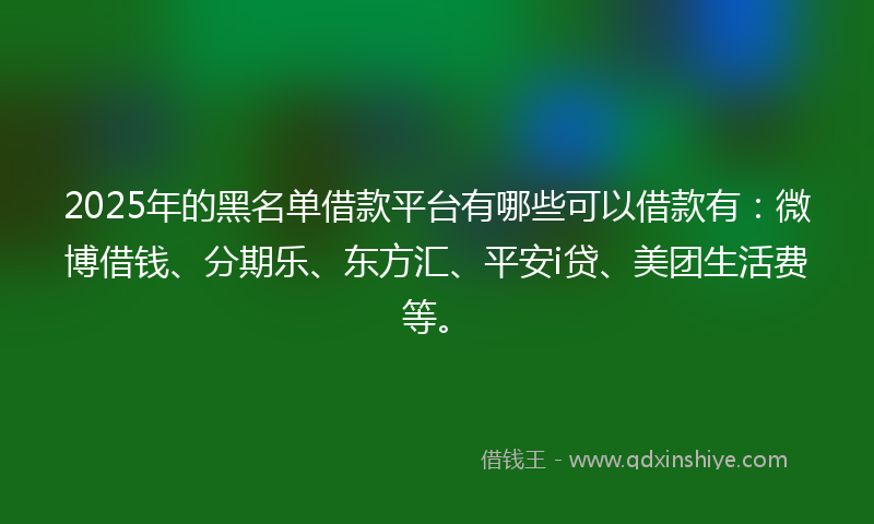 2025年的黑名单借款平台有哪些可以借款有：微博借钱、分期乐、东方汇、平安i贷、美团生活费等。