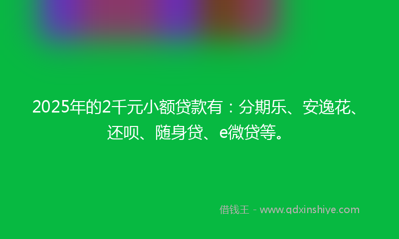 2025年的2千元小额贷款有：分期乐、安逸花、还呗、随身贷、e微贷等。