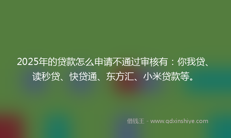 2025年的贷款怎么申请不通过审核有：你我贷、读秒贷、快贷通、东方汇、小米贷款等。