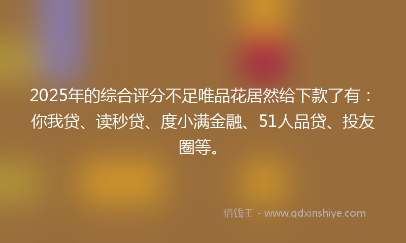 2025年的综合评分不足唯品花居然给下款了有：你我贷、读秒贷、度小满金融、51人品贷、投友圈等。