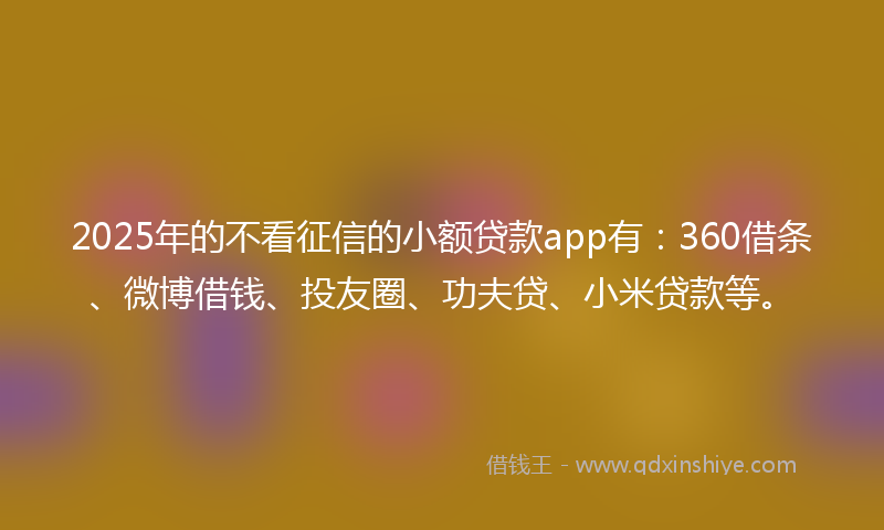 2025年的不看征信的小额贷款app有：360借条、微博借钱、投友圈、功夫贷、小米贷款等。