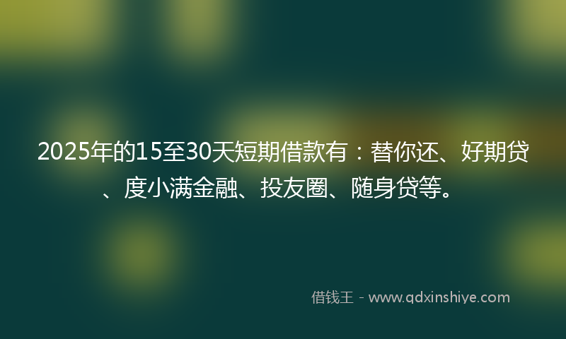 2025年的15至30天短期借款有：替你还、好期贷、度小满金融、投友圈、随身贷等。