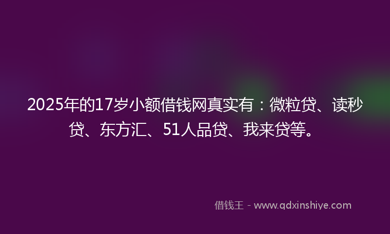 2025年的17岁小额借钱网真实有：微粒贷、读秒贷、东方汇、51人品贷、我来贷等。