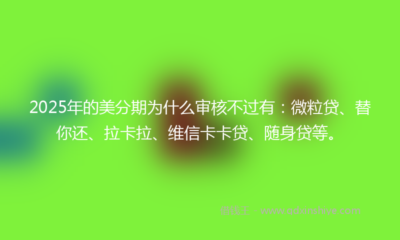 2025年的美分期为什么审核不过有：微粒贷、替你还、拉卡拉、维信卡卡贷、随身贷等。