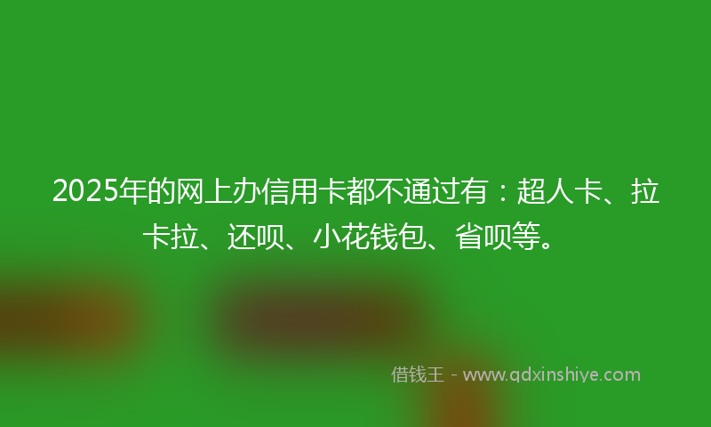 2025年的网上办信用卡都不通过有：超人卡、拉卡拉、还呗、小花钱包、省呗等。