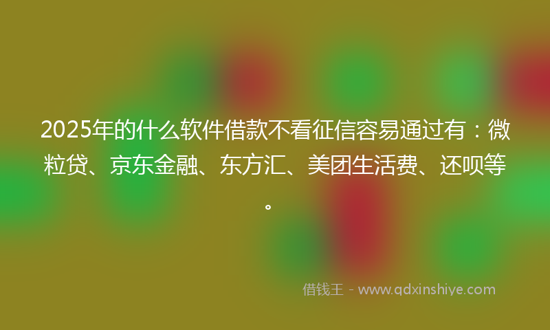 2025年的什么软件借款不看征信容易通过有：微粒贷、京东金融、东方汇、美团生活费、还呗等。