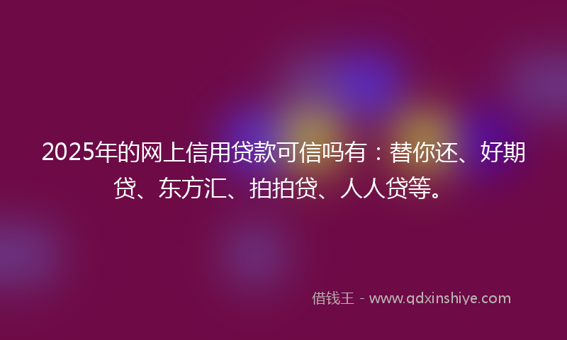 2025年的网上信用贷款可信吗有：替你还、好期贷、东方汇、拍拍贷、人人贷等。