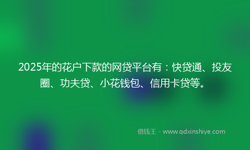 2025年的花户下款的网贷平台有：快贷通、投友圈、功夫贷、小花钱包、信用卡贷等。