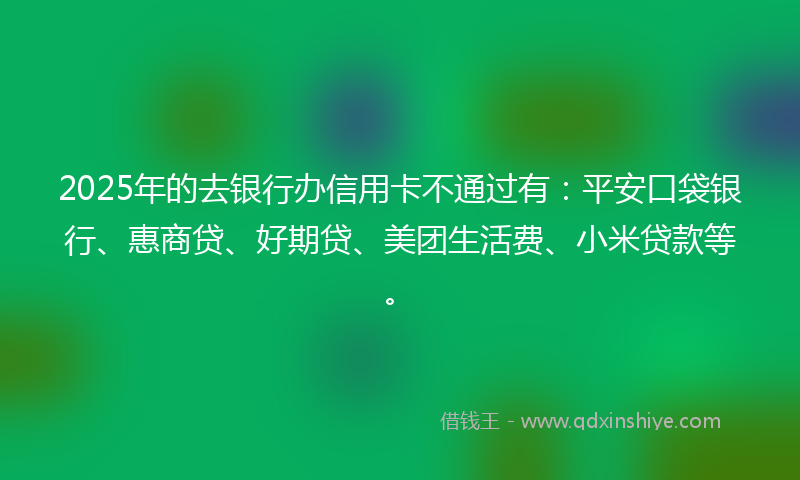 2025年的去银行办信用卡不通过有：平安口袋银行、惠商贷、好期贷、美团生活费、小米贷款等。