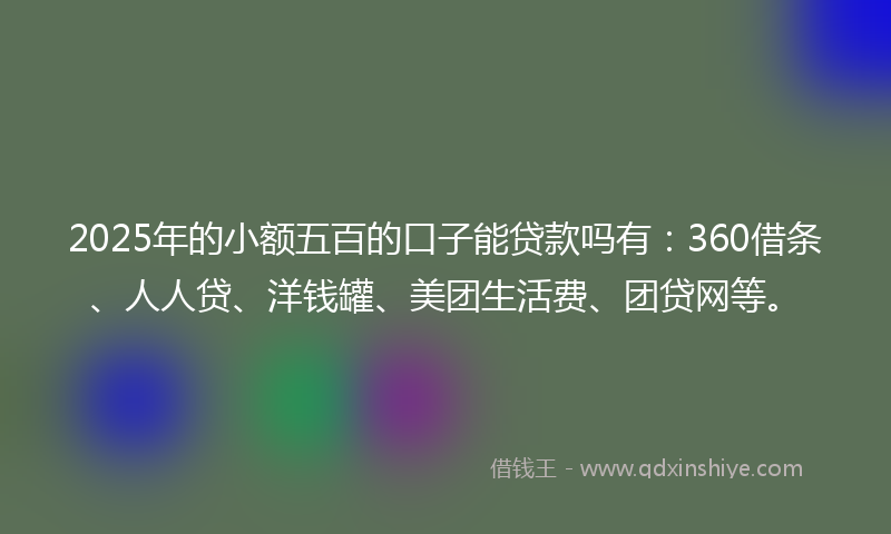2025年的小额五百的口子能贷款吗有：360借条、人人贷、洋钱罐、美团生活费、团贷网等。