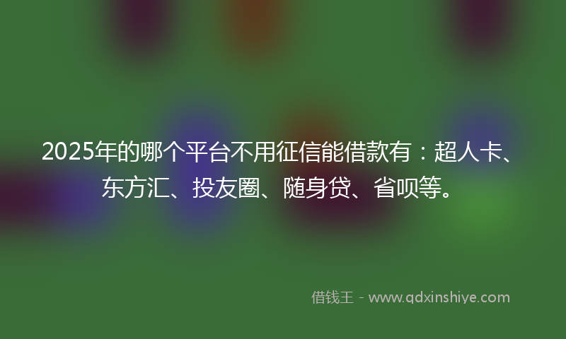 2025年的哪个平台不用征信能借款有：超人卡、东方汇、投友圈、随身贷、省呗等。