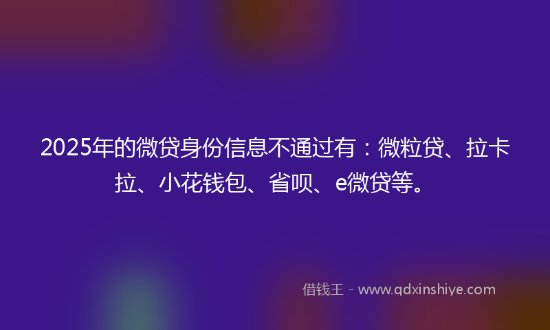 2025年的微贷身份信息不通过有：微粒贷、拉卡拉、小花钱包、省呗、e微贷等。