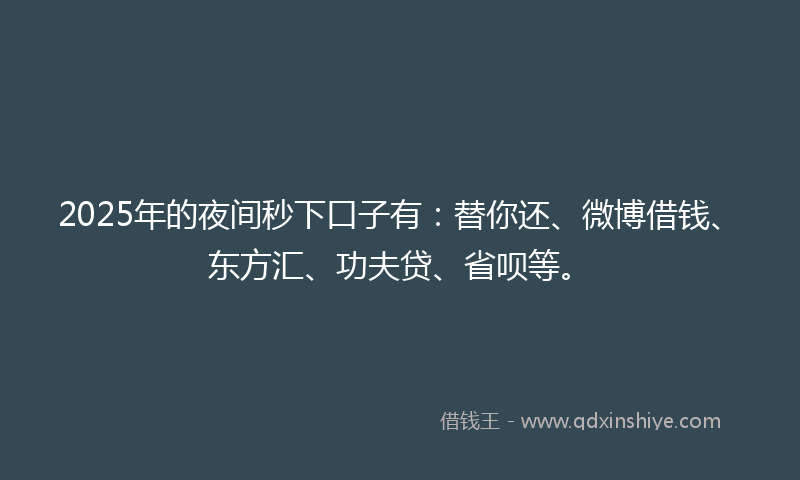 2025年的夜间秒下口子有：替你还、微博借钱、东方汇、功夫贷、省呗等。
