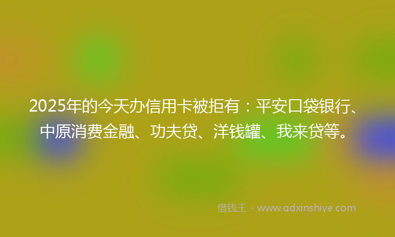 2025年的今天办信用卡被拒有：平安口袋银行、中原消费金融、功夫贷、洋钱罐、我来贷等。
