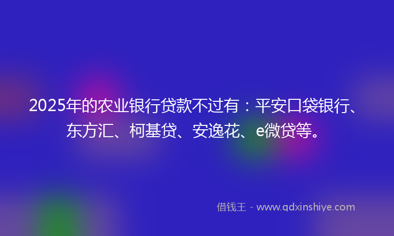 2025年的农业银行贷款不过有：平安口袋银行、东方汇、柯基贷、安逸花、e微贷等。