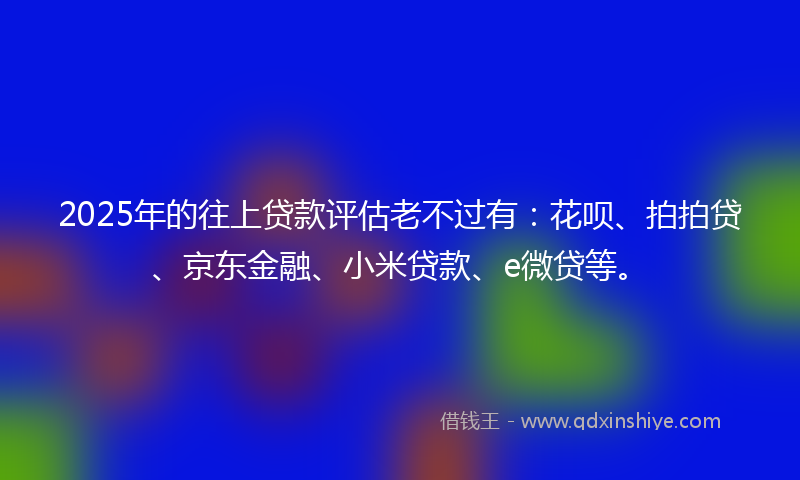 2025年的往上贷款评估老不过有：花呗、拍拍贷、京东金融、小米贷款、e微贷等。