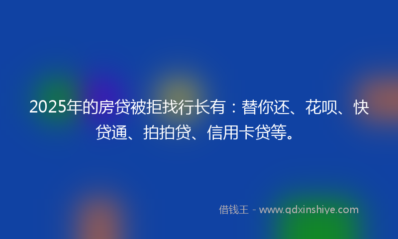 2025年的房贷被拒找行长有：替你还、花呗、快贷通、拍拍贷、信用卡贷等。