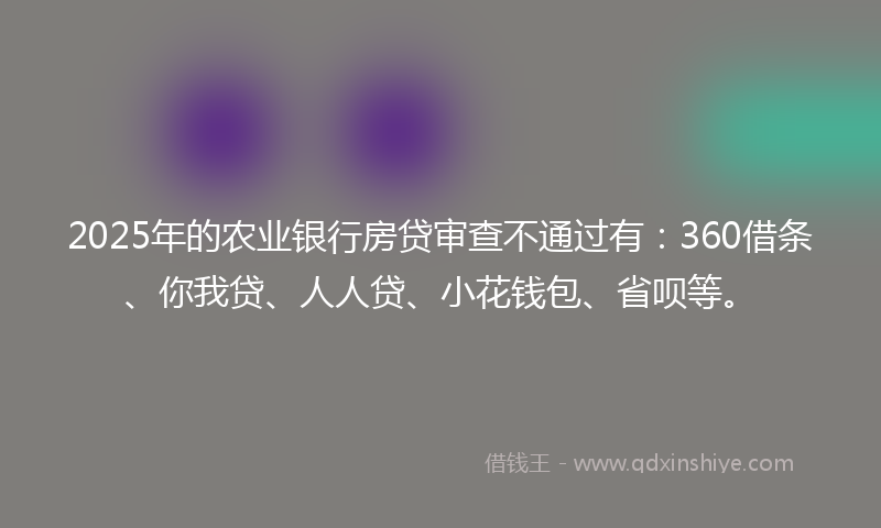 2025年的农业银行房贷审查不通过有：360借条、你我贷、人人贷、小花钱包、省呗等。