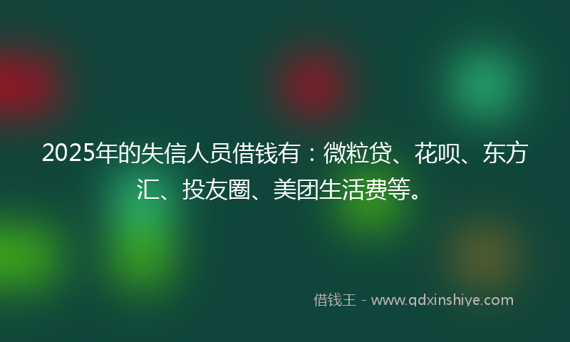 2025年的失信人员借钱有：微粒贷、花呗、东方汇、投友圈、美团生活费等。