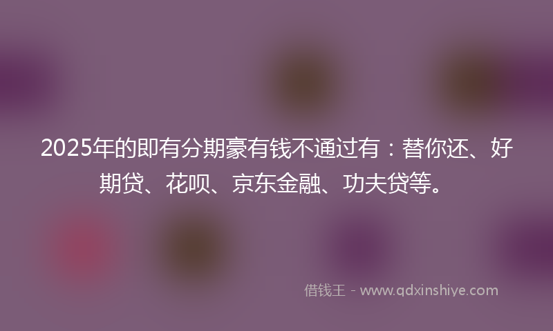 2025年的即有分期豪有钱不通过有：替你还、好期贷、花呗、京东金融、功夫贷等。