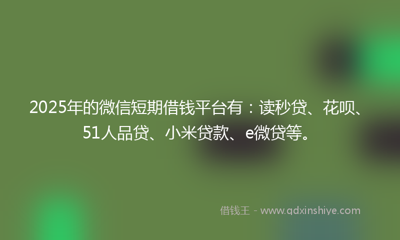 2025年的微信短期借钱平台有：读秒贷、花呗、51人品贷、小米贷款、e微贷等。
