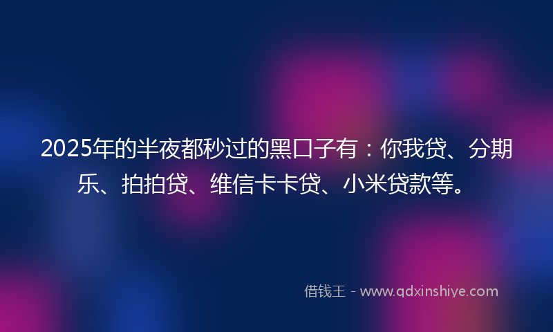 2025年的半夜都秒过的黑口子有：你我贷、分期乐、拍拍贷、维信卡卡贷、小米贷款等。