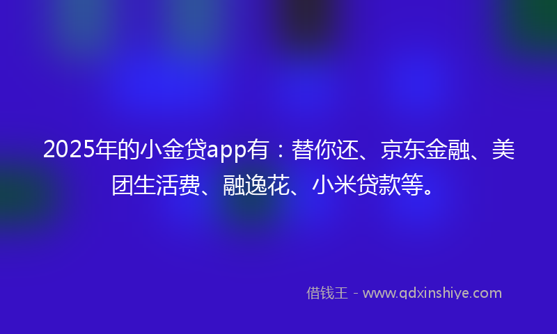 2025年的小金贷app有：替你还、京东金融、美团生活费、融逸花、小米贷款等。