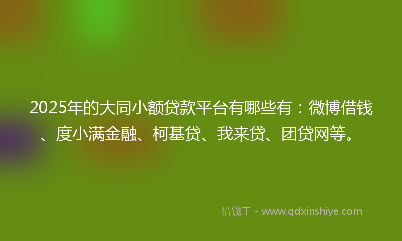 2025年的大同小额贷款平台有哪些有：微博借钱、度小满金融、柯基贷、我来贷、团贷网等。