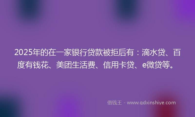 2025年的在一家银行贷款被拒后有：滴水贷、百度有钱花、美团生活费、信用卡贷、e微贷等。