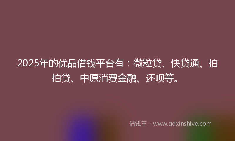 2025年的优品借钱平台有：微粒贷、快贷通、拍拍贷、中原消费金融、还呗等。