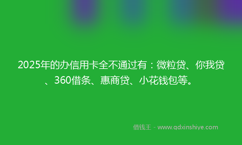 2025年的办信用卡全不通过有：微粒贷、你我贷、360借条、惠商贷、小花钱包等。