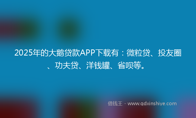 2025年的大鹅贷款APP下载有：微粒贷、投友圈、功夫贷、洋钱罐、省呗等。