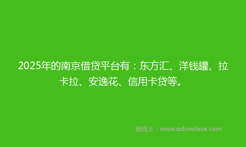 2025年的南京借贷平台有：东方汇、洋钱罐、拉卡拉、安逸花、信用卡贷等。