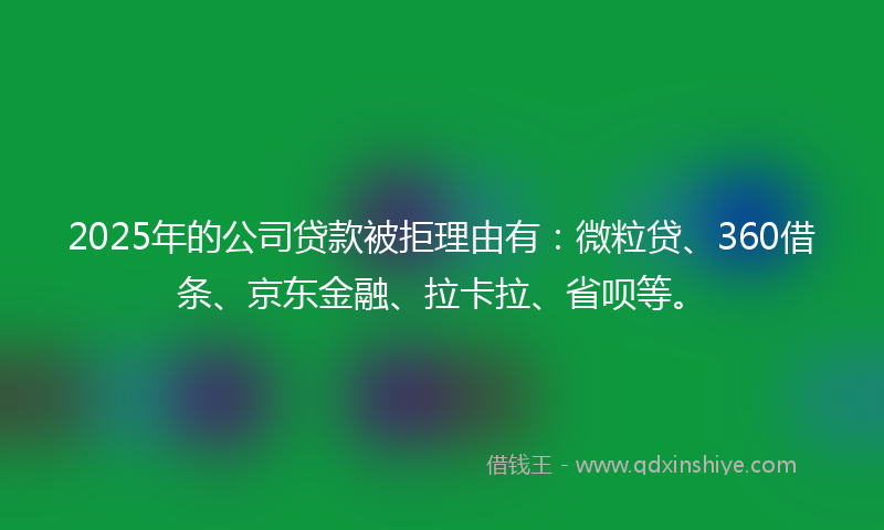 2025年的公司贷款被拒理由有：微粒贷、360借条、京东金融、拉卡拉、省呗等。