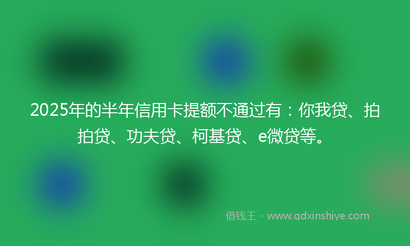 2025年的半年信用卡提额不通过有：你我贷、拍拍贷、功夫贷、柯基贷、e微贷等。