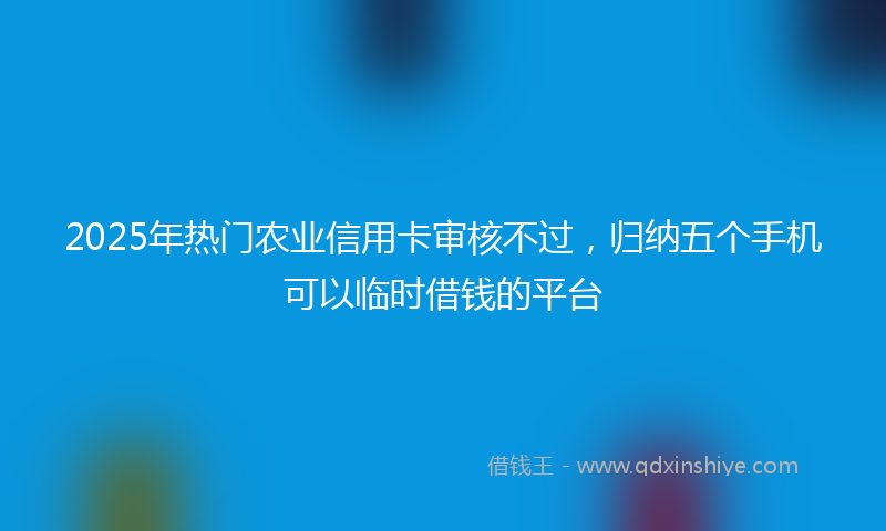 2025年热门农业信用卡审核不过，归纳五个手机可以临时借钱的平台