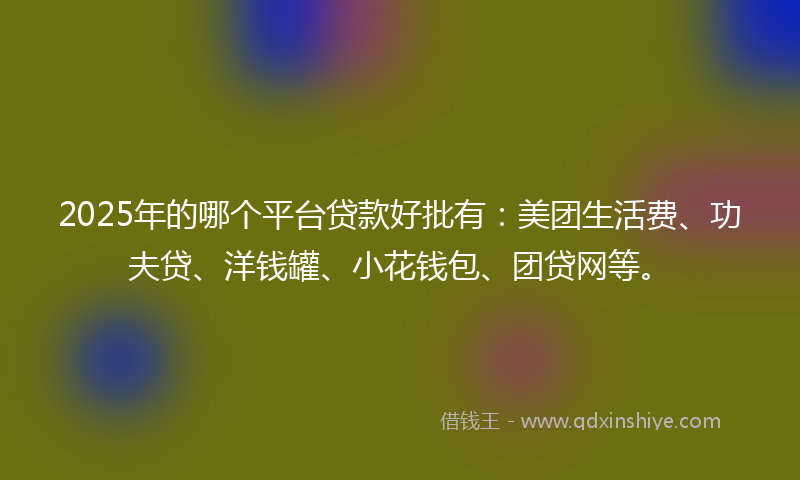 2025年的哪个平台贷款好批有：美团生活费、功夫贷、洋钱罐、小花钱包、团贷网等。