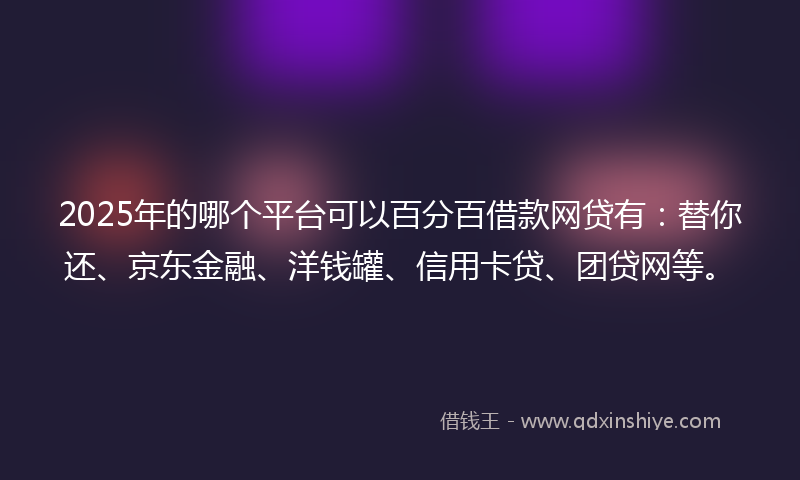 2025年的哪个平台可以百分百借款网贷有：替你还、京东金融、洋钱罐、信用卡贷、团贷网等。