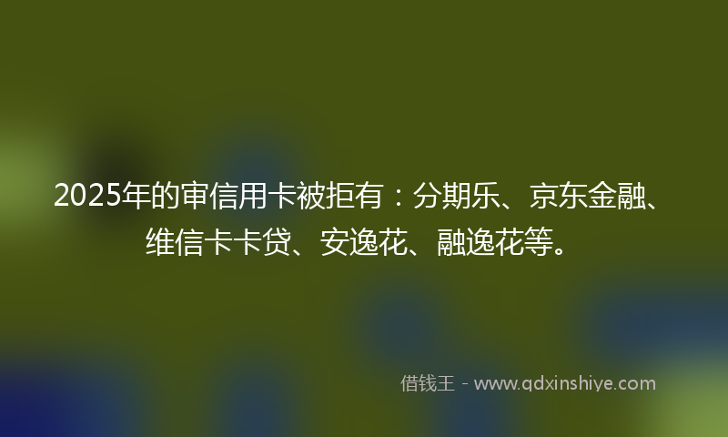 2025年的审信用卡被拒有：分期乐、京东金融、维信卡卡贷、安逸花、融逸花等。
