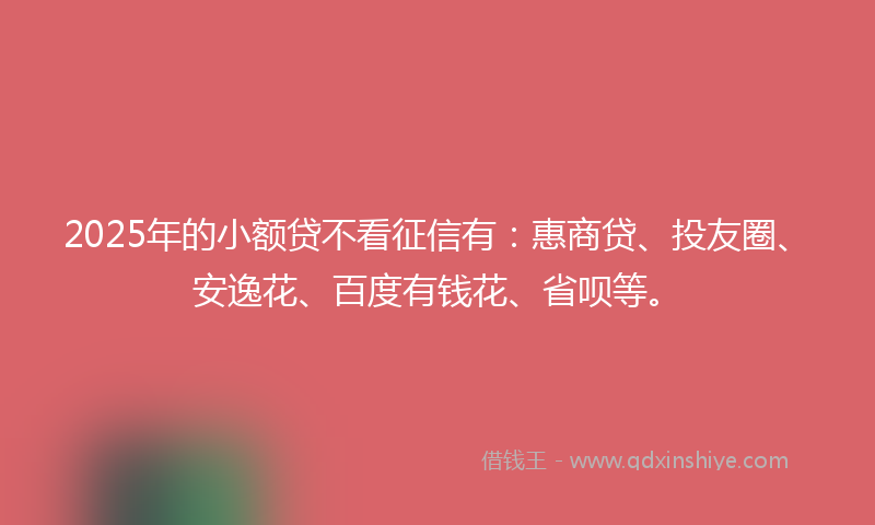 2025年的小额贷不看征信有：惠商贷、投友圈、安逸花、百度有钱花、省呗等。