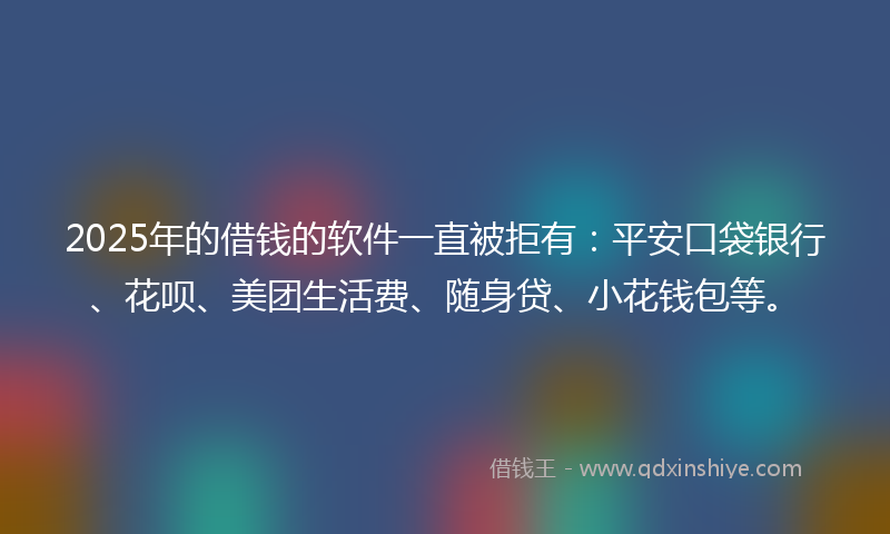 2025年的借钱的软件一直被拒有：平安口袋银行、花呗、美团生活费、随身贷、小花钱包等。