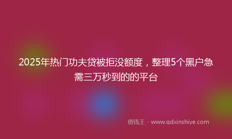2025年热门功夫贷被拒没额度，整理5个黑户急需三万秒到的的平台