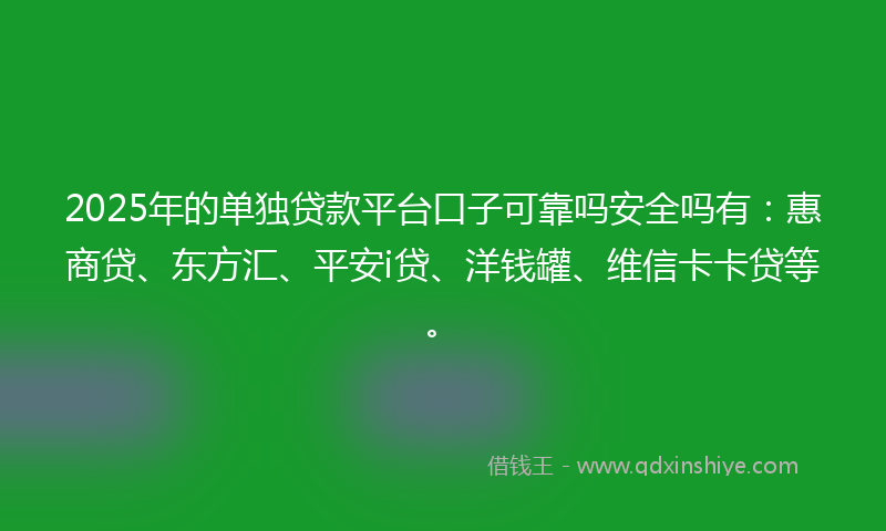 2025年的单独贷款平台口子可靠吗安全吗有：惠商贷、东方汇、平安i贷、洋钱罐、维信卡卡贷等。