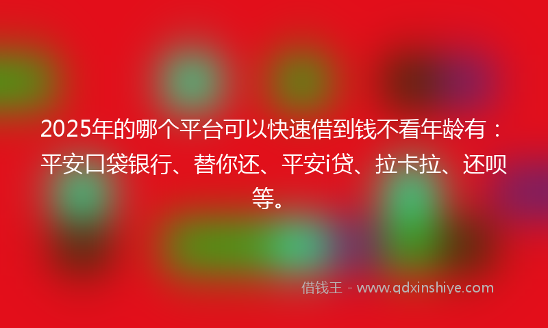 2025年的哪个平台可以快速借到钱不看年龄有：平安口袋银行、替你还、平安i贷、拉卡拉、还呗等。