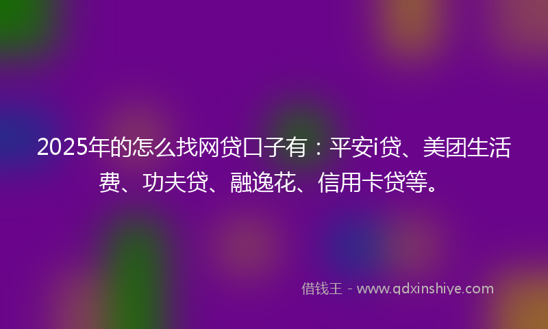 2025年的怎么找网贷口子有：平安i贷、美团生活费、功夫贷、融逸花、信用卡贷等。