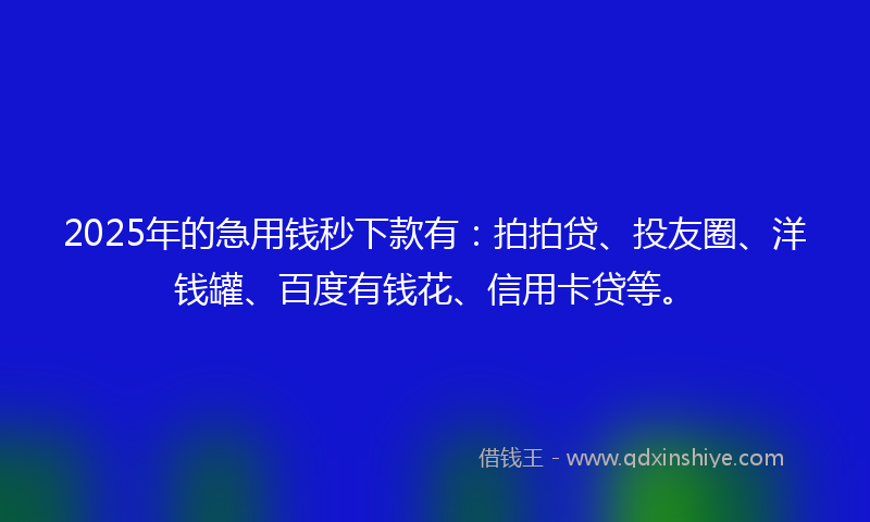 2025年的急用钱秒下款有：拍拍贷、投友圈、洋钱罐、百度有钱花、信用卡贷等。