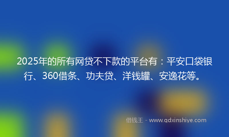 2025年的所有网贷不下款的平台有：平安口袋银行、360借条、功夫贷、洋钱罐、安逸花等。