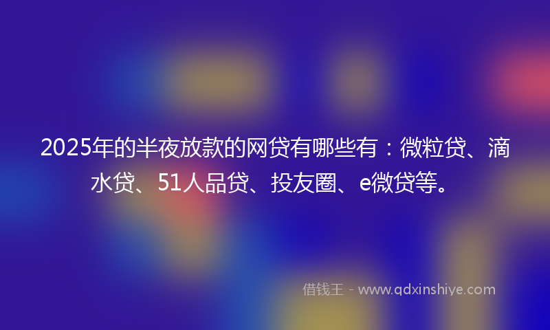 2025年的半夜放款的网贷有哪些有：微粒贷、滴水贷、51人品贷、投友圈、e微贷等。